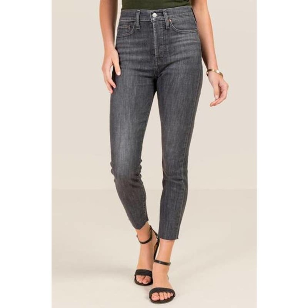 Levi's Wedgie Skinny Jeans Black Grey Wash Raw Hem Button Fly Sz. 27